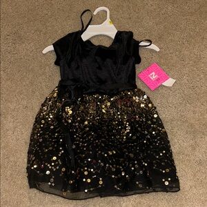 Iz Byer Black and Gold Sequin Kids Dress